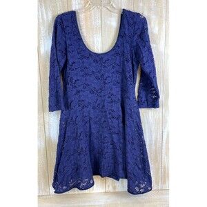 Free People Dress Women's M Blue Lace A Line Mini 3/4 Sleeve